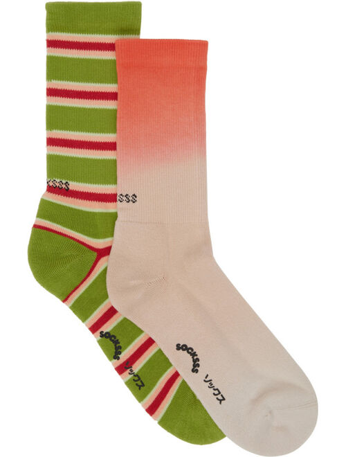 SOCKSSS Two-Pack Green & Orange Socks