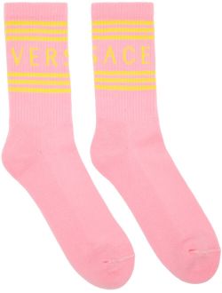 Pink & Yellow 1990s' Vintage Logo Socks