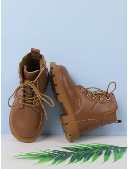 Girls Side Zip Lace-up Front Thermal Lined Combat Boots