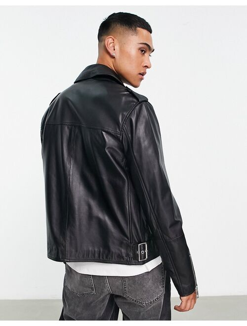 ASOS DESIGN real leather moto jacket in black