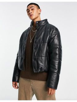 real leather puffer jacket in black