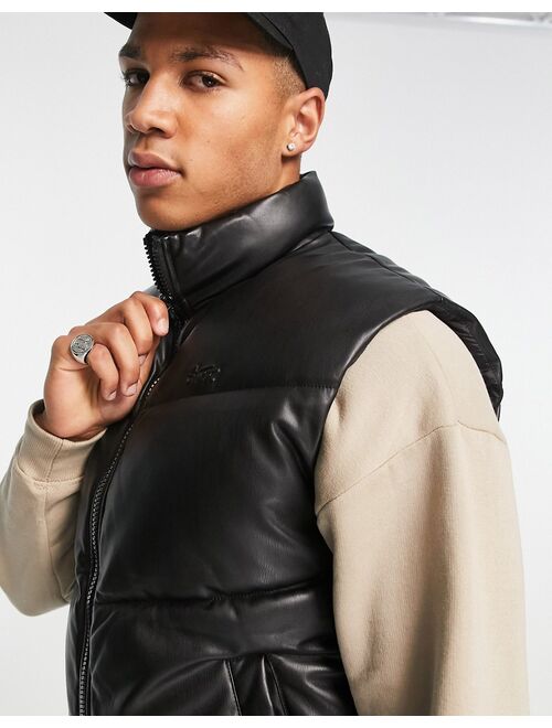 Pull&Bear faux leather puffer vest in black