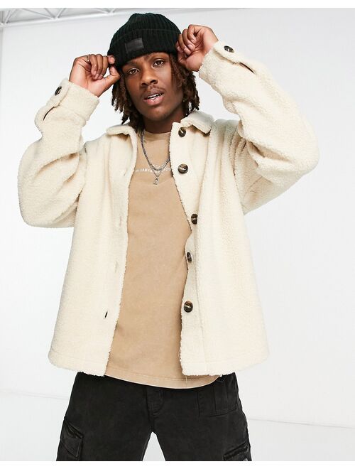 ADPT oversized teddy borg overshirt in oatmeal