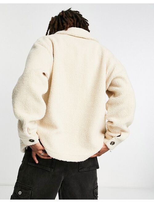 ADPT oversized teddy borg overshirt in oatmeal