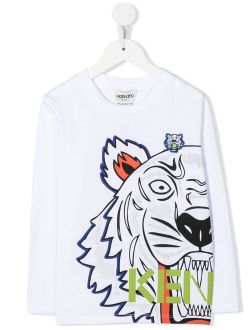 Kids Tiger-print organic cotton T-shirt