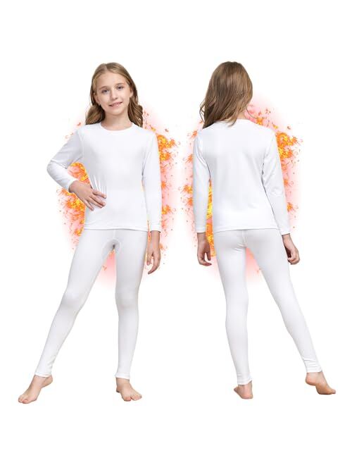 Herobiker Girls Thermal Underwear Set Ultra Soft Fleece Lined Kids Long Johns Top Bottom Thermals Kids Base Layer Winter Warm