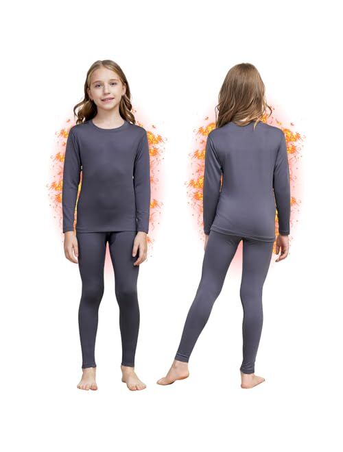 Herobiker Girls Thermal Underwear Set Ultra Soft Fleece Lined Kids Long Johns Top Bottom Thermals Kids Base Layer Winter Warm