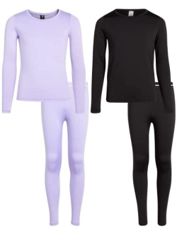 Rene Rofe Girls' Thermal Underwear Set - 4 Piece Fleece Base Layer Long Johns (2T-16)