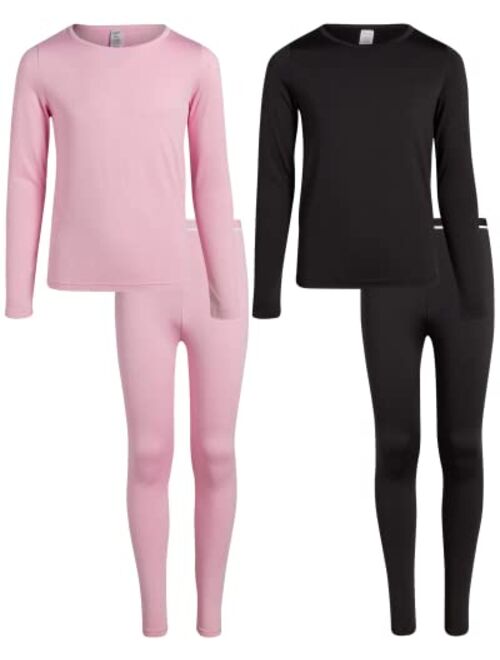 Rene Rofe Girls' Thermal Underwear Set - 4 Piece Fleece Base Layer Long Johns (2T-16)