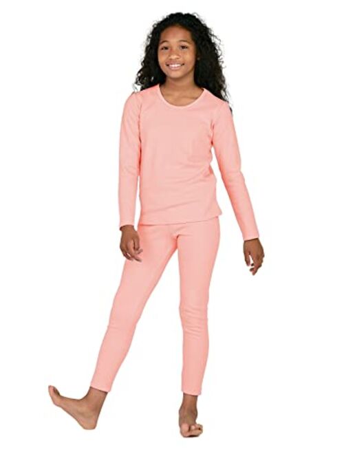 LAPASA Girls 100% Cotton Thermal Underwear Set, Ultra Soft Long Johns Base Layer for Kids Top & Bottom (Thermoflux G09)