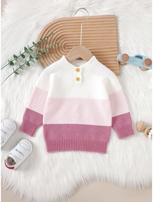 Shein Baby Colorblock Button Detail Sweater