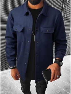 Men 1pc Button Front Flap Pocket Overcoat