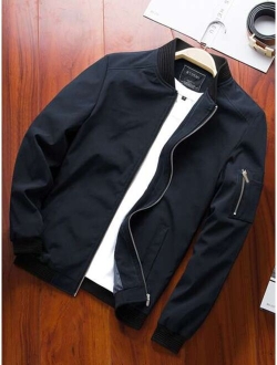 Men Zip Up Bomber Jacket Without Tee