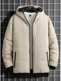 Men 1pc Zip Pocket Hooded Puffer Coat