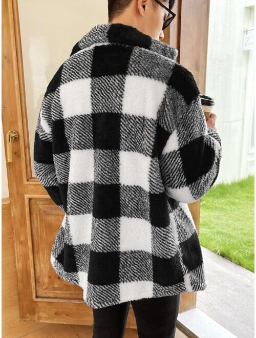 Shein Men Buffalo Plaid Pattern Flap Pocket Coat