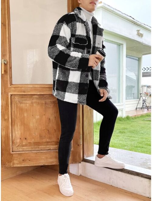 Shein Men Buffalo Plaid Pattern Flap Pocket Coat