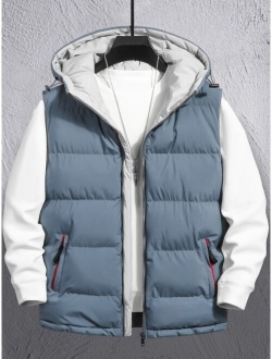 Men 1pc Zipper Hooded Vest Puffer Coat