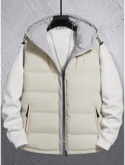 Men 1pc Zipper Hooded Vest Puffer Coat