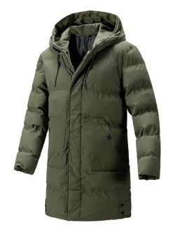 Men Solid Zip Up Drawstring Hooded Puffer Coat