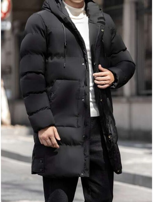 Shein Men Solid Zip Up Drawstring Hooded Puffer Coat