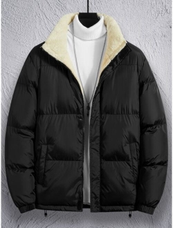 Men 1pc Drawstring Hem Thermal Lined Puffer Coat