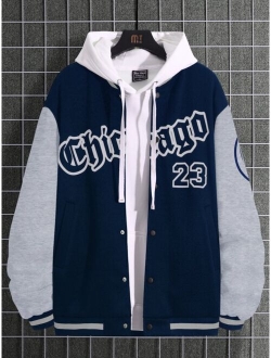 Men Letter Graphic Two Tone Varsity Jacket Without Hoodie