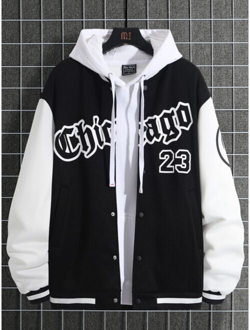 Shein Men Letter Graphic Two Tone Varsity Jacket Without Hoodie