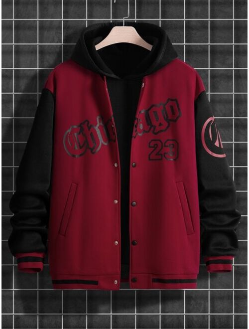 Shein Men Letter Graphic Two Tone Varsity Jacket Without Hoodie