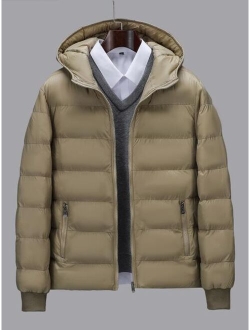 Men 1pc Zipper Hooded Puffer Coat