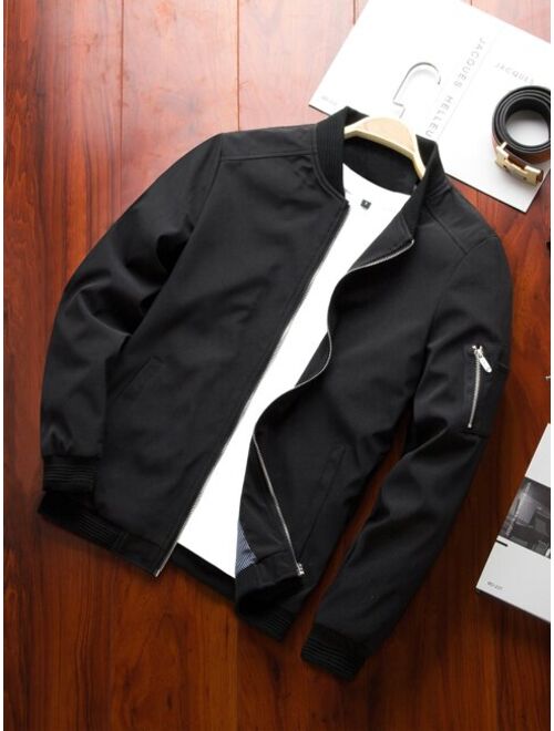 Shein Men Solid Zip Up Bomber Jacket