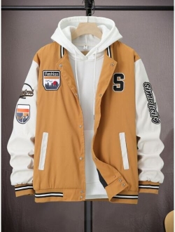 Men 1pc Letter Embroidery Two Tone Varsity Jacket