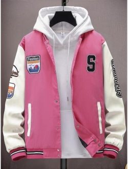 Men 1pc Letter Embroidery Two Tone Varsity Jacket