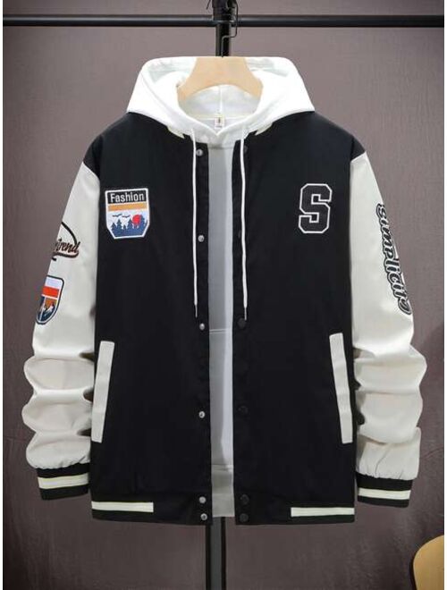 Shein Men 1pc Letter Embroidery Two Tone Varsity Jacket