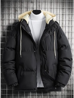 Men 1pc Drawstring Hooded Puffer Coat