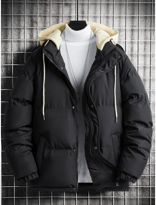 Shein Men 1pc Drawstring Hooded Puffer Coat