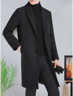 Men 1pc Lapel Collar Single Breasted Overcoat