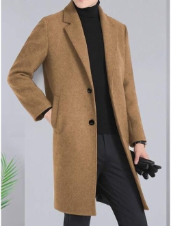 Men 1pc Lapel Collar Single Breasted Overcoat