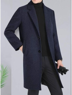 Men 1pc Lapel Collar Single Breasted Overcoat