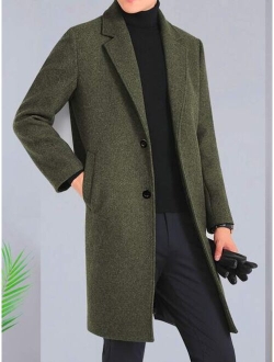 Men 1pc Lapel Collar Single Breasted Overcoat