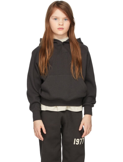 ESSENTIALS Kids Black Waffle Henley Hoodie