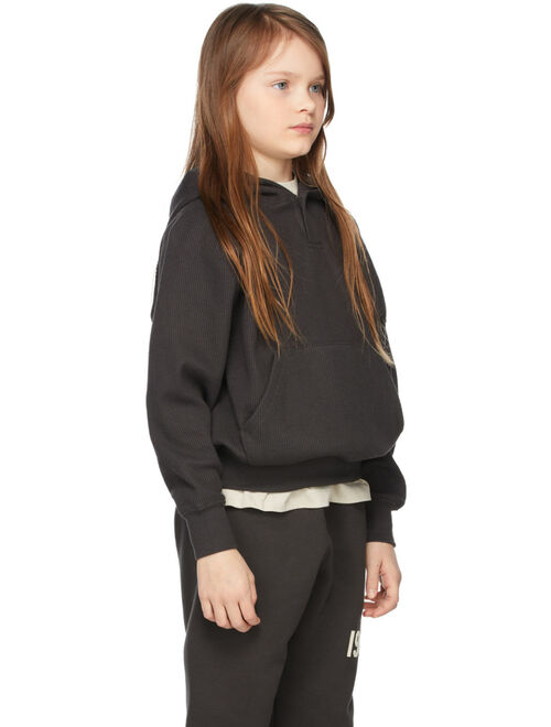 ESSENTIALS Kids Black Waffle Henley Hoodie