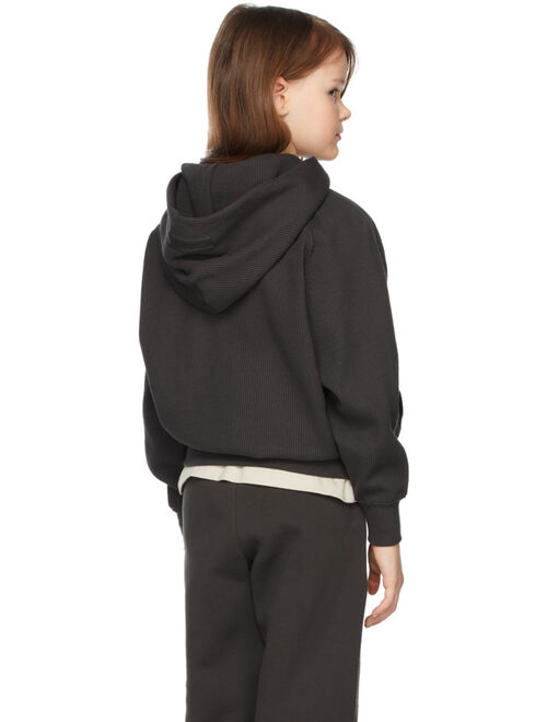 ESSENTIALS Kids Black Waffle Henley Hoodie