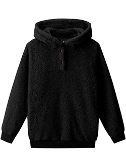 Lldress Girls Sherpa Fleece Hoodies Sweatshirts Kids Pullover Winter Tops Warm Fashion Outwear Fall Clothes with Pockets