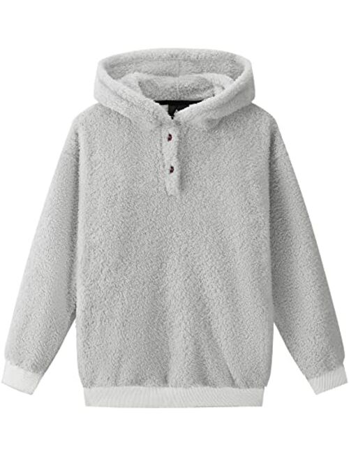 Lldress Girls Sherpa Fleece Hoodies Sweatshirts Kids Pullover Winter Tops Warm Fashion Outwear Fall Clothes with Pockets