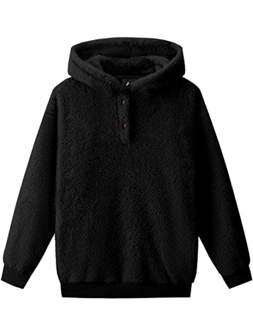 Lldress Girls Sherpa Fleece Hoodies Sweatshirts Kids Pullover Winter Tops Warm Fashion Outwear Fall Clothes with Pockets