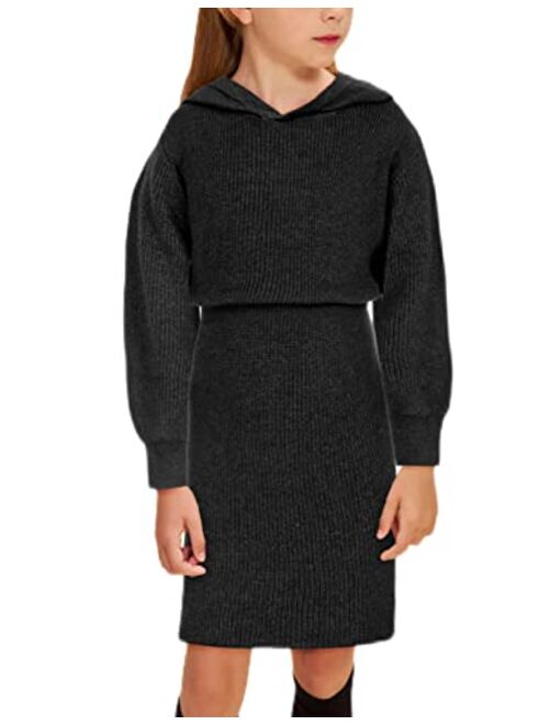 Danna Belle Girl Sweater Dress Hooded Lantern Long Sleeve Casual Knit Christmas Sweater Size 6-14