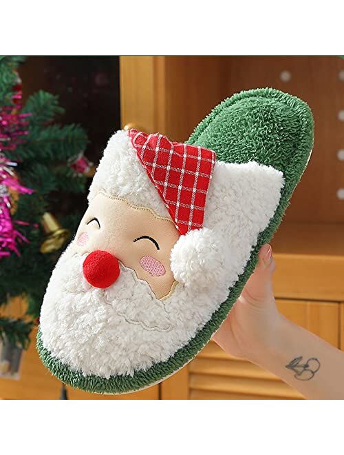 LELEBEAR Christmas Slippers for Women Novelty Holiday Slippers Cute Santa Claus Soft Bottom Plush Slippers to Keep Warm in Winter