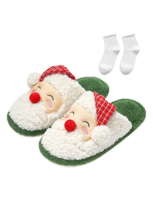 LELEBEAR Christmas Slippers for Women Novelty Holiday Slippers Cute Santa Claus Soft Bottom Plush Slippers to Keep Warm in Winter