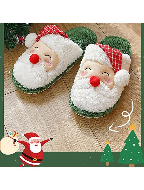 LELEBEAR Christmas Slippers for Women Novelty Holiday Slippers Cute Santa Claus Soft Bottom Plush Slippers to Keep Warm in Winter