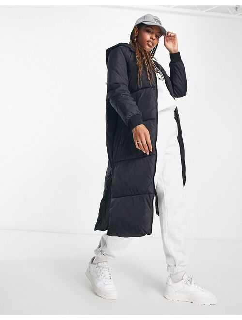 JDY padded maxi coat with hood in black